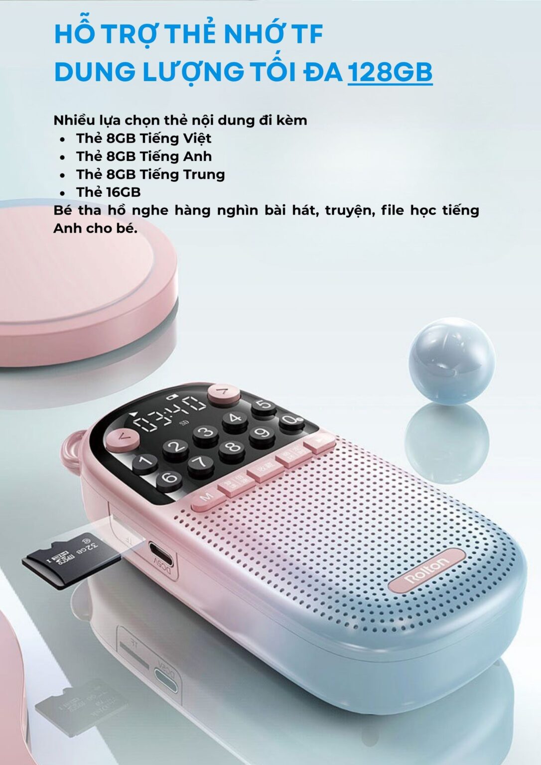 Hỗ trợ thẻ nhớ TF tối đa 128GB