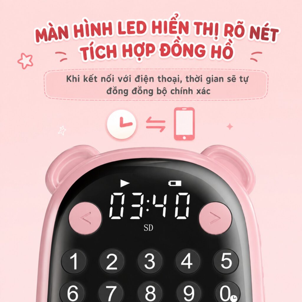 Màn hình LED hiển thị rõ nét tích hợp đồng hồ